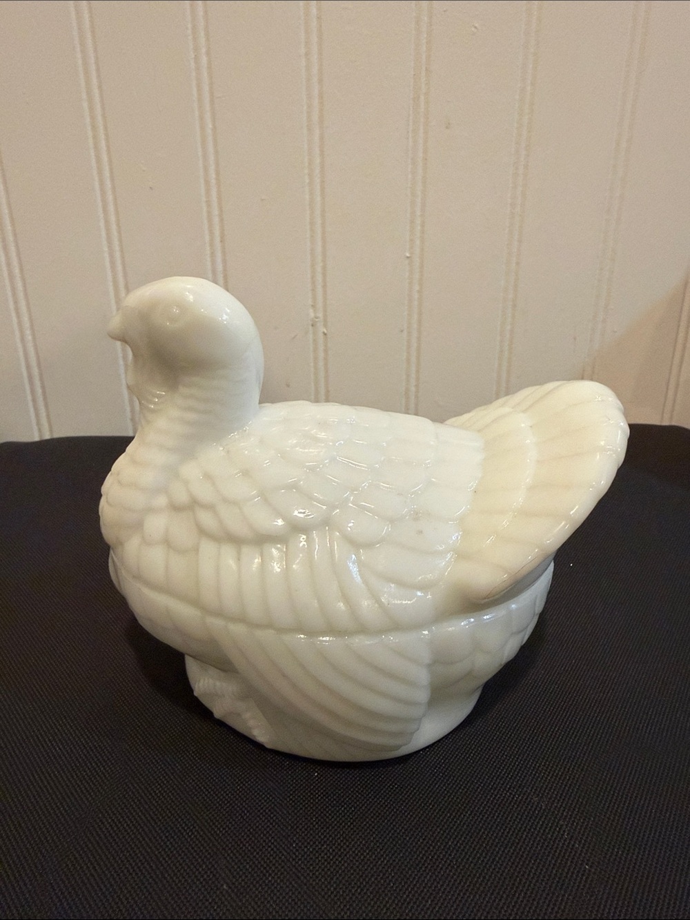 Vintage White Milk Glass Turkey on Nest